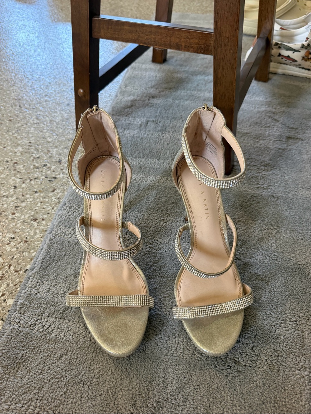 Kelly & Katie Gold Rhinestone Multi-Strap Heeled Sandals